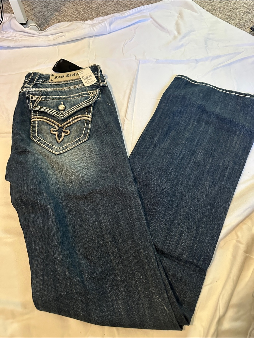 Rock Revival Women's Medium Blue Bootcut Jeans with Embroidered Pockets